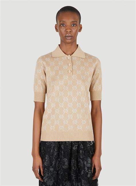 Lamé GG jacquard polo shirt in beige .